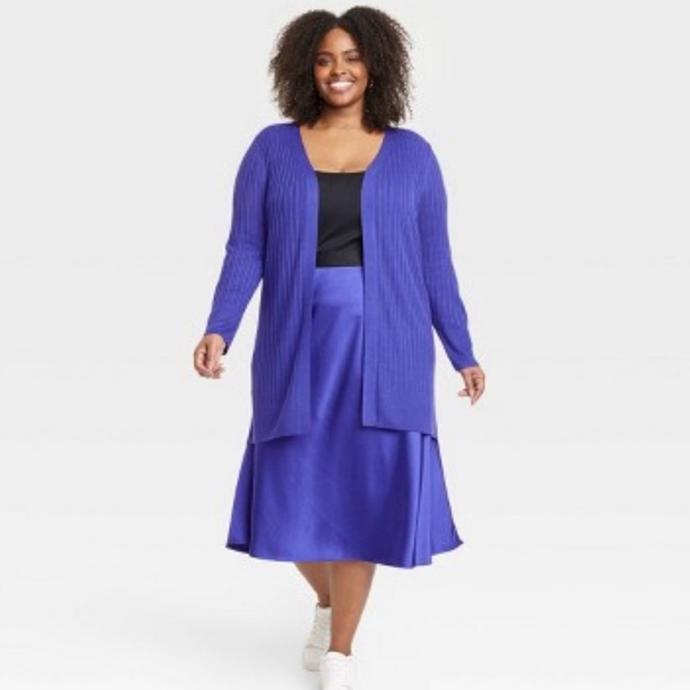 Ava & Viv Blue Spring Open Layering Duster Sweater